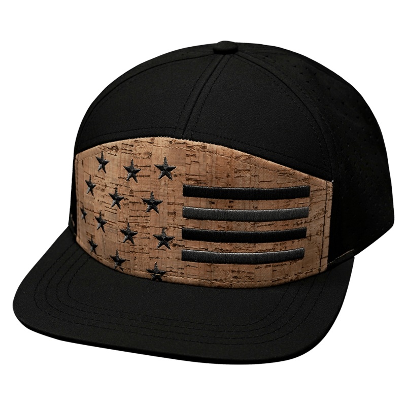 Flag Hat – Flat Bill – Cork – Black – Laser Mesh