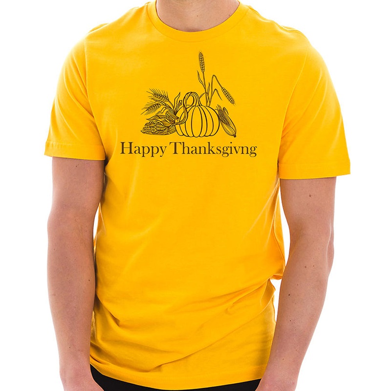 Happy Thanksgiving Drawing Graphic Design Unisex Ring Spun Combed Cotton Short Sleeve Deluxe Jersey T-Shirt Taxi Gold XS