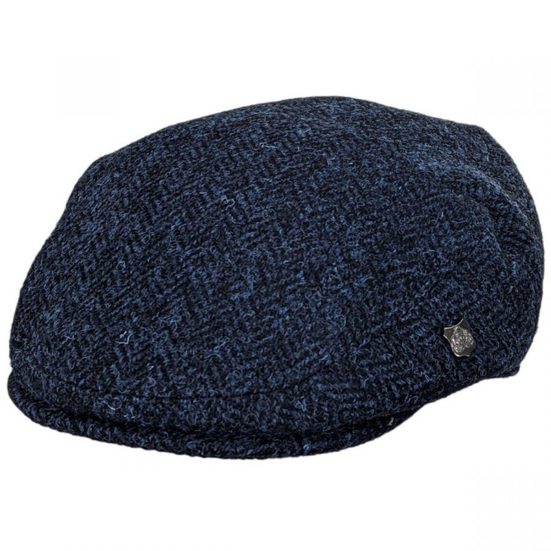Harris Tweed Herringbone Wool Ivy Cap BLUE 55cm