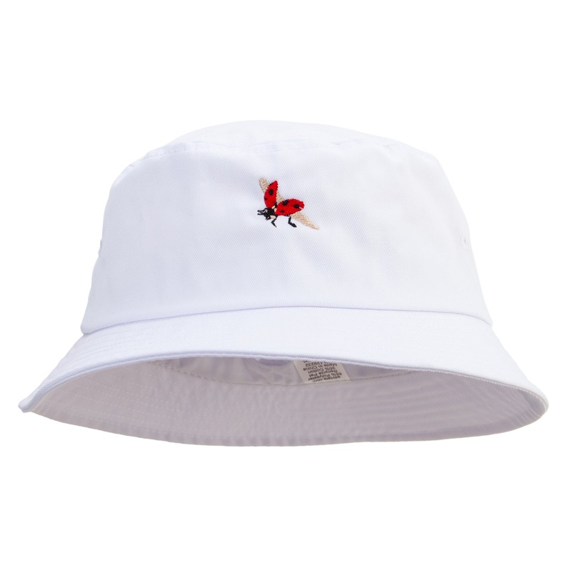 Ladybug Embroidered Big Size Cotton Blend Twill Bucket Hat White XL-2XL