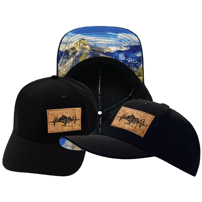 Mountains Hat – Baseball Hat Fit – Black – Laser Mesh