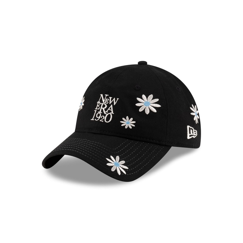 New Era Cap Flower Embroidery Black Denim 9TWENTY Adjustable Hat One Size