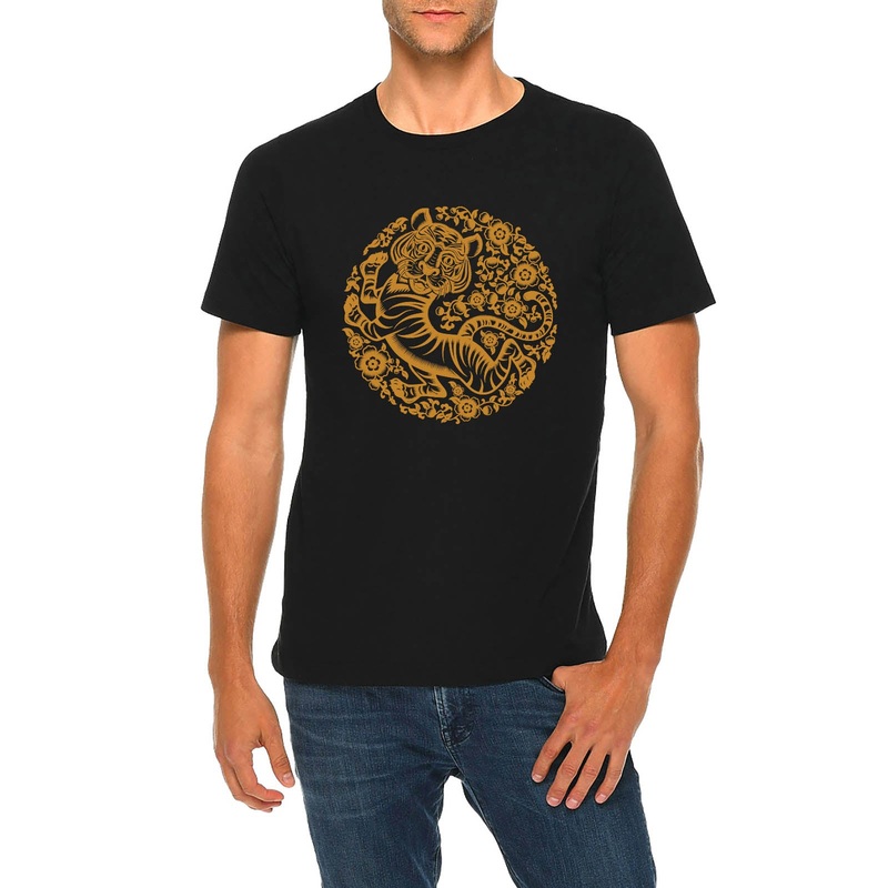 New Year Tiger Graphic Design Deluxe Jersey T-Shirt Black XS