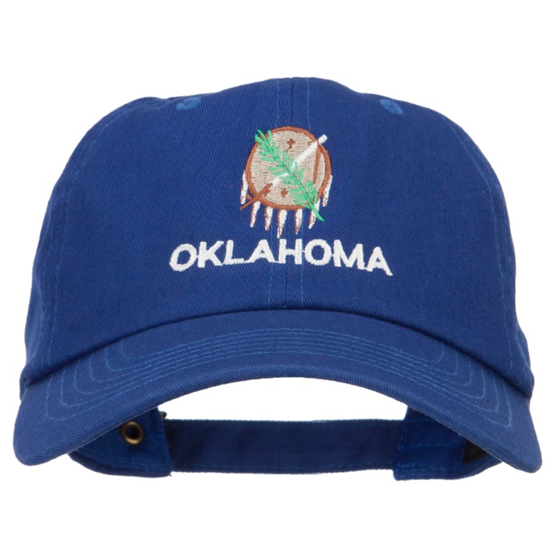 Oklahoma State Flag Embroidered Unstructured Washed Cap Royal One Size