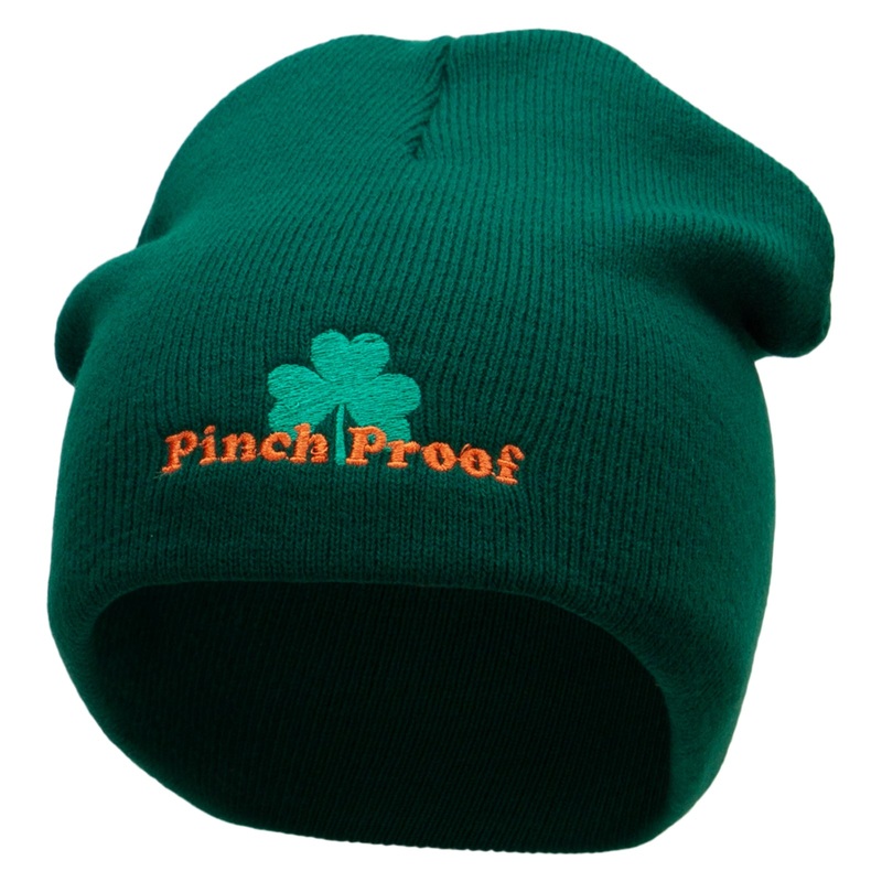 Pinch Proof Embroidered 8 Inch Short Beanie Made in USA Forest Green One Size