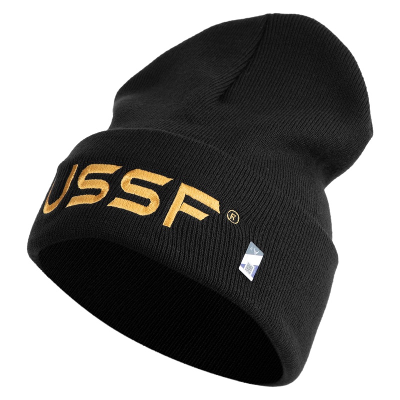 USSF Gold Letter Logo Embroidered 12 Inch Solid Knit Cuff Long Beanie Made in USA Black One Size