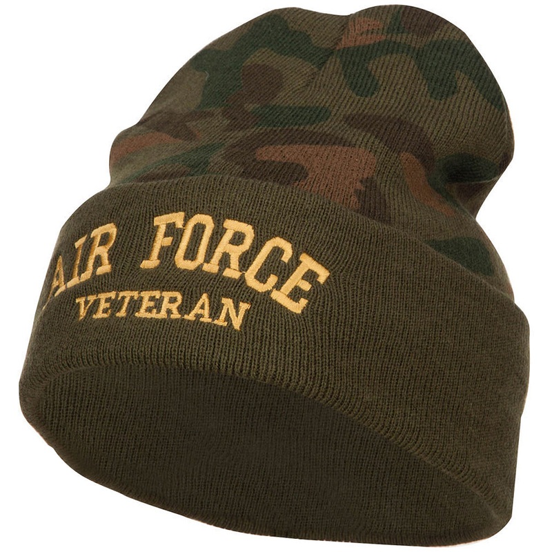 Air Force Veteran Letters Embroidered Camo Beanie Green One Size
