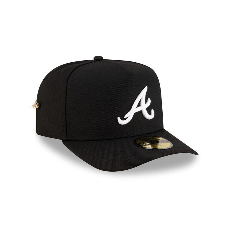 Atlanta Braves Black Script Safety Pin 59FIFTY A-Frame Fitted Hat 7