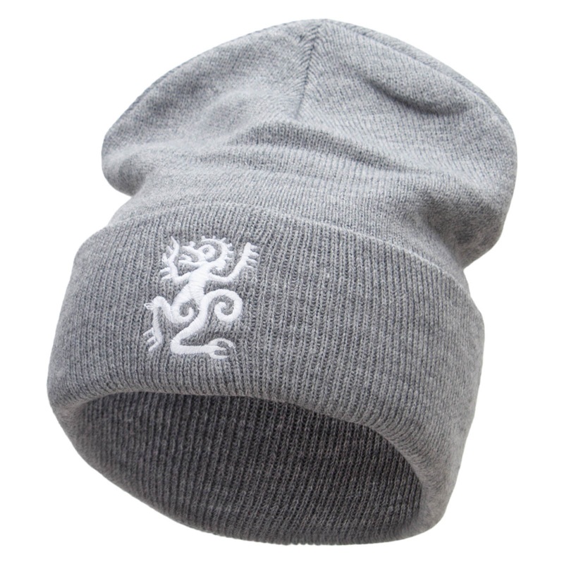 Aztec Monkey Embroidered 12 Inch Solid Long Beanie Made in USA Lt Grey One Size