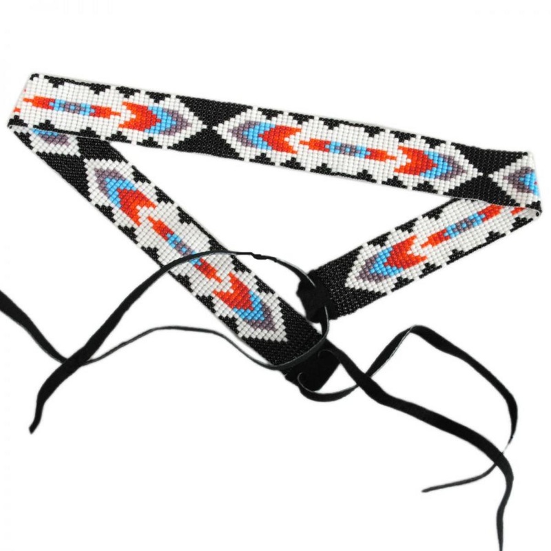 Chevron Beaded Hat Band WHITE/BLACK ADJUSTABLE