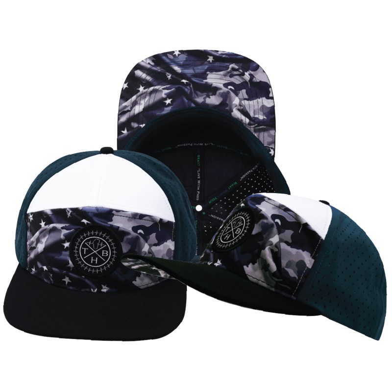 Color Vibes Hat – Flat Bill – Patriots Night – Black / White / Navy – Laser Mesh