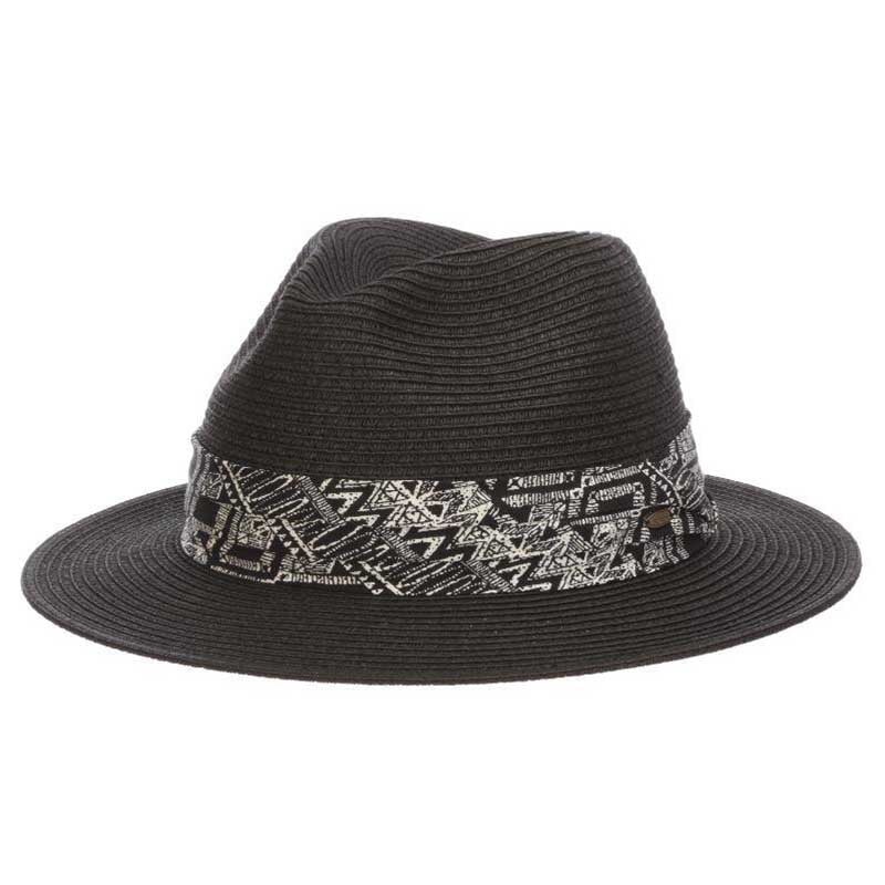 Fine Braid Safari Hat with 3-Pleat Cotton Band – Scala Hats Black S/M (56 – 58 cm)