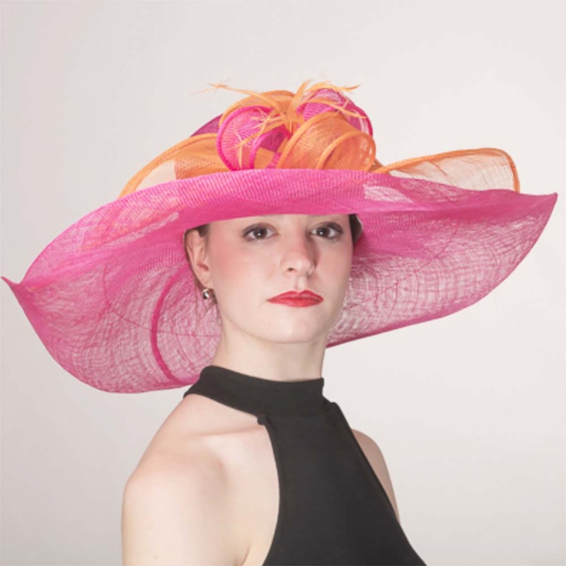 Fuchsia and Orange Two Tone Wide Brim Sinamay Derby Hat – KaKyCO Fuchsia / Orange Medium (57 cm)