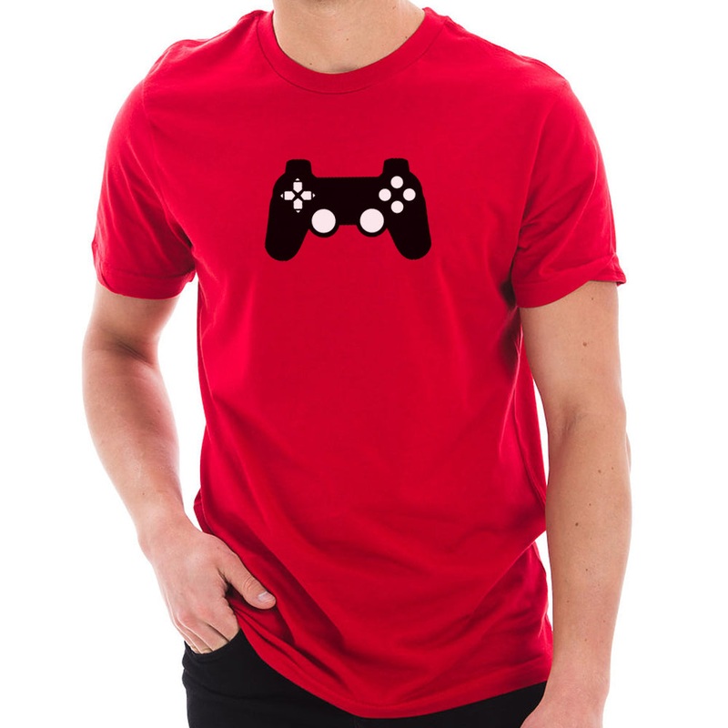 Game Controller Graphic Design Short Sleeve Cotton Jersey T-Shirt Red XS