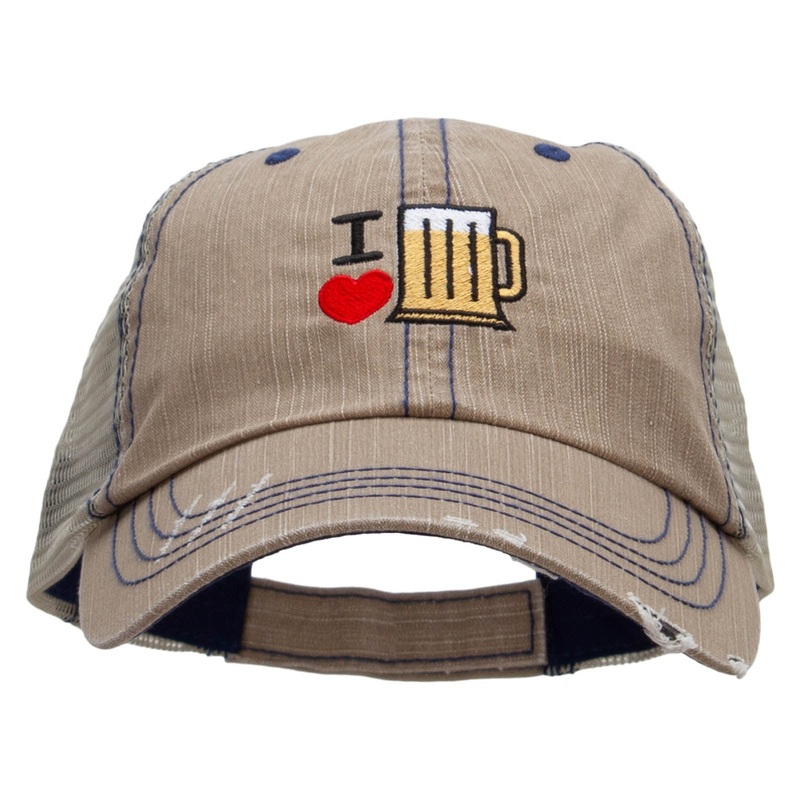 I Heart Beer Embroidered Low Profile Special Cotton Mesh Cap Khaki One Size