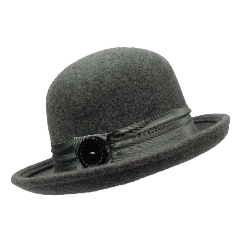 Large Brim Bowler Style Hat Grey