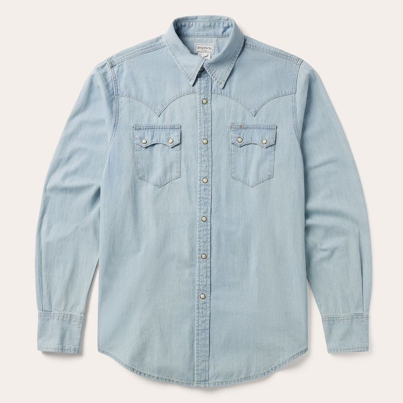 Light Blue Denim Western Shirt Blue S