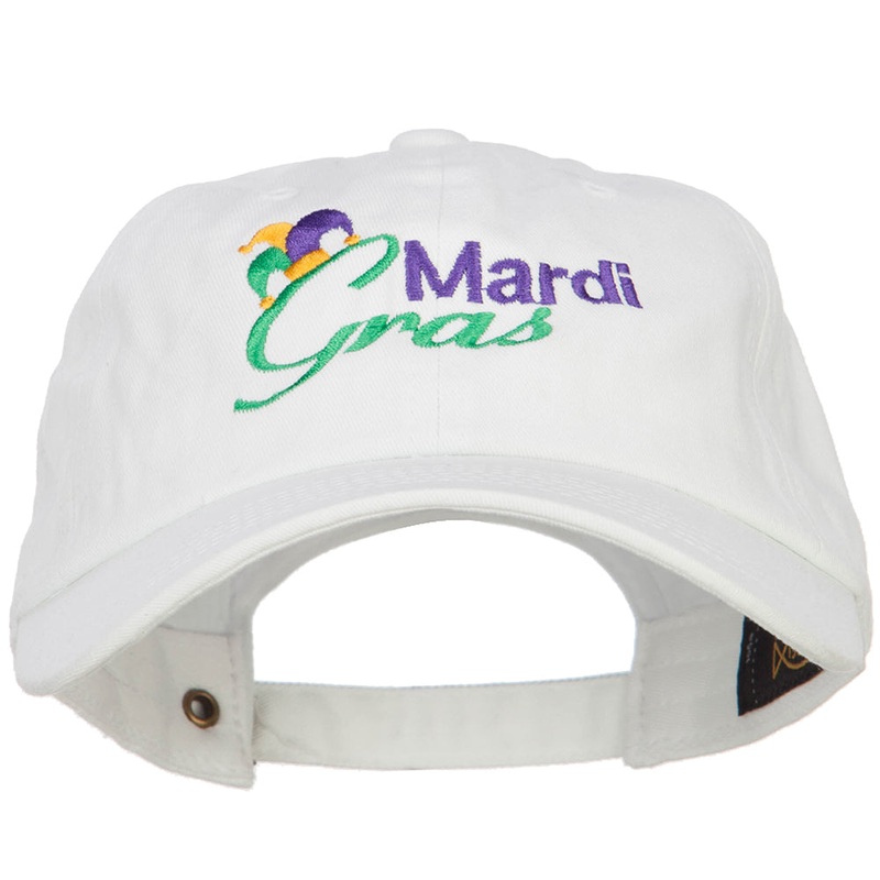Mardi Gras with Jester Hat Embroidered Washed Cap White One Size