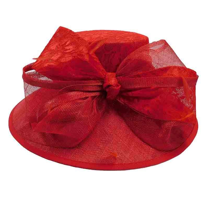 Sinamay Dress Hat with Lace Bow Accent by Something Special Hat Red