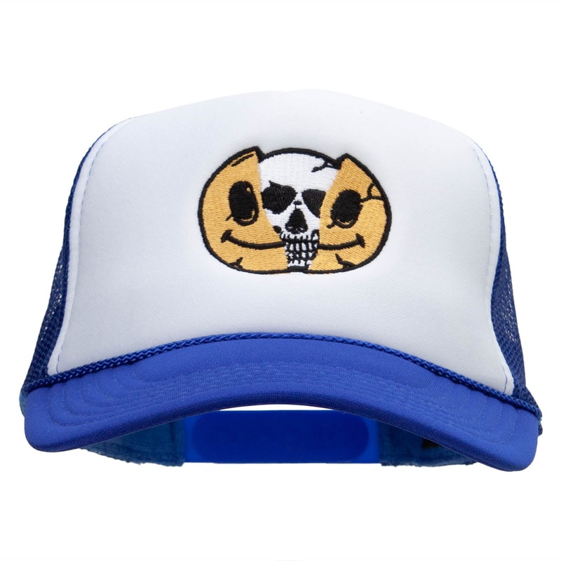 Skull Smile Embroidered Foam Panel Mesh Snapback Royal White One Size