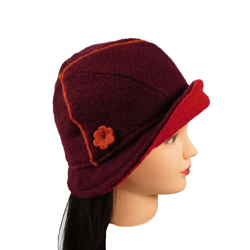 Upturned Brim Boiled Wool Hat Red