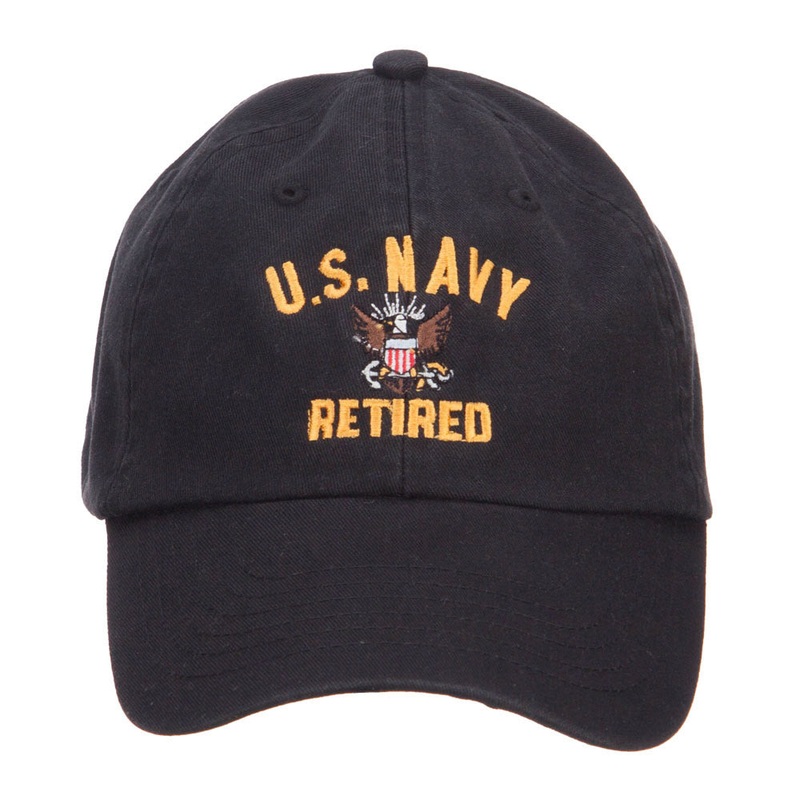 US Navy Retired Military Embroidered Washed Cap Black One Size