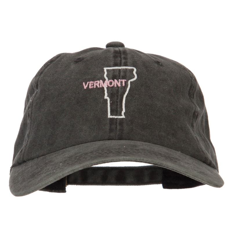 Vermont with Map Outline Embroidered Washed Cotton Twill Cap Black One Size