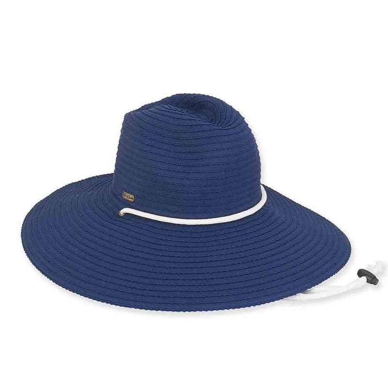Wide Brim Ribbon Safari Hat with Chin Cord – Sun ‘N’ Sand Hats Blue Medium (57 cm)