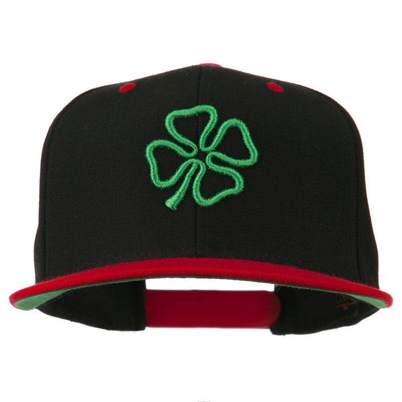 3D Clover Embroidered Two Tone Snapback Cap Black Red One Size