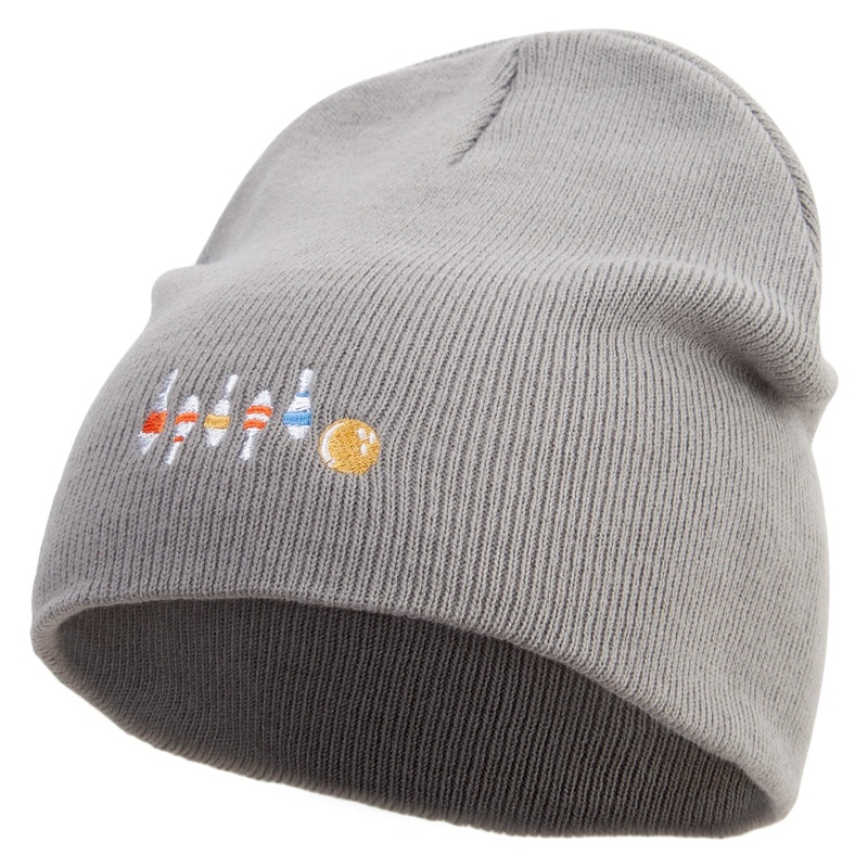 Artistic Style Bowling Embroidered 8 inch Acrylic Short beanie Grey One Size