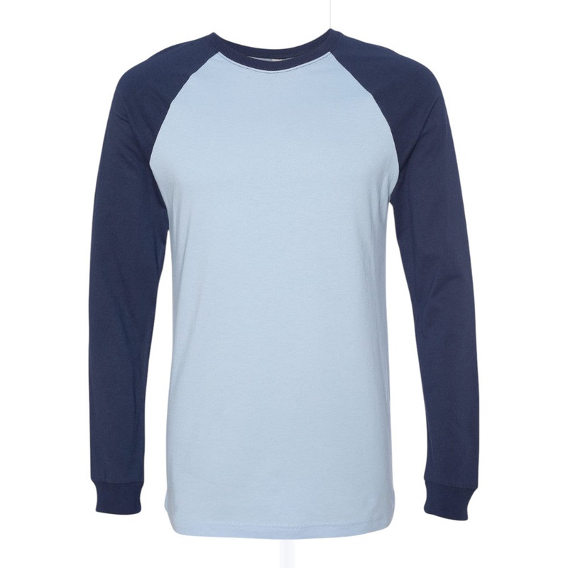 BELLA+CANVAS 3000 Long Sleeve Jersey Baseball Tee Baby Blue/Navy S