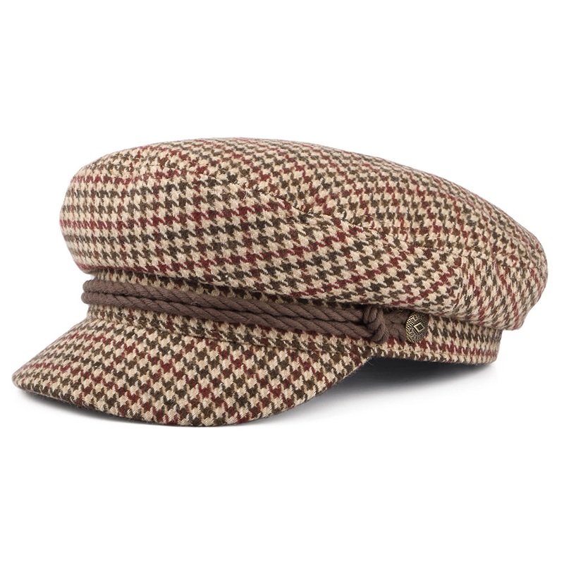 Brixton Hats Houndstooth Fiddler Cap – Sand-Brown-Rust Small-56cm