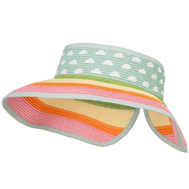 Girl’s Paper Braid Rolled 3.5 Inch Brim Visor American Flag One Size