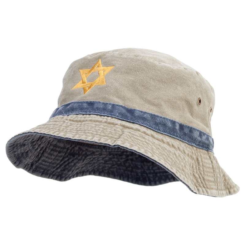 Jewish Star of David Embroidered Big Size Reversible Bucket Hats Khaki Navy XL-2XL
