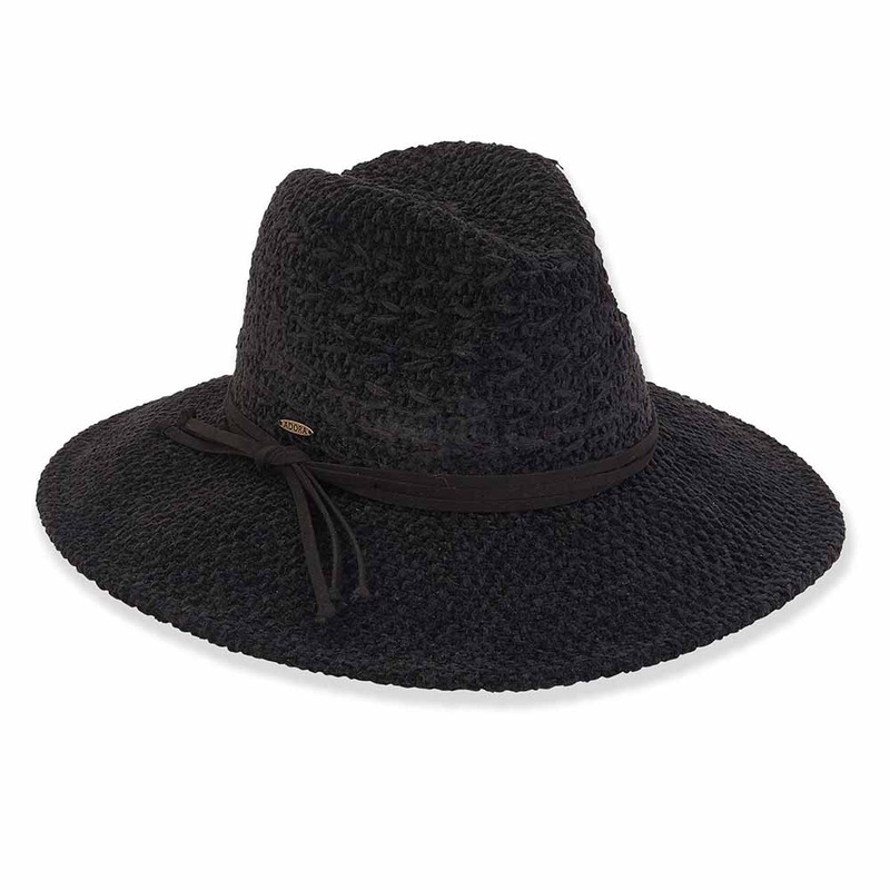 Knit Chenille Safari Hat with Faux Suede Band – Adora Hats Black M/L (58 cm)