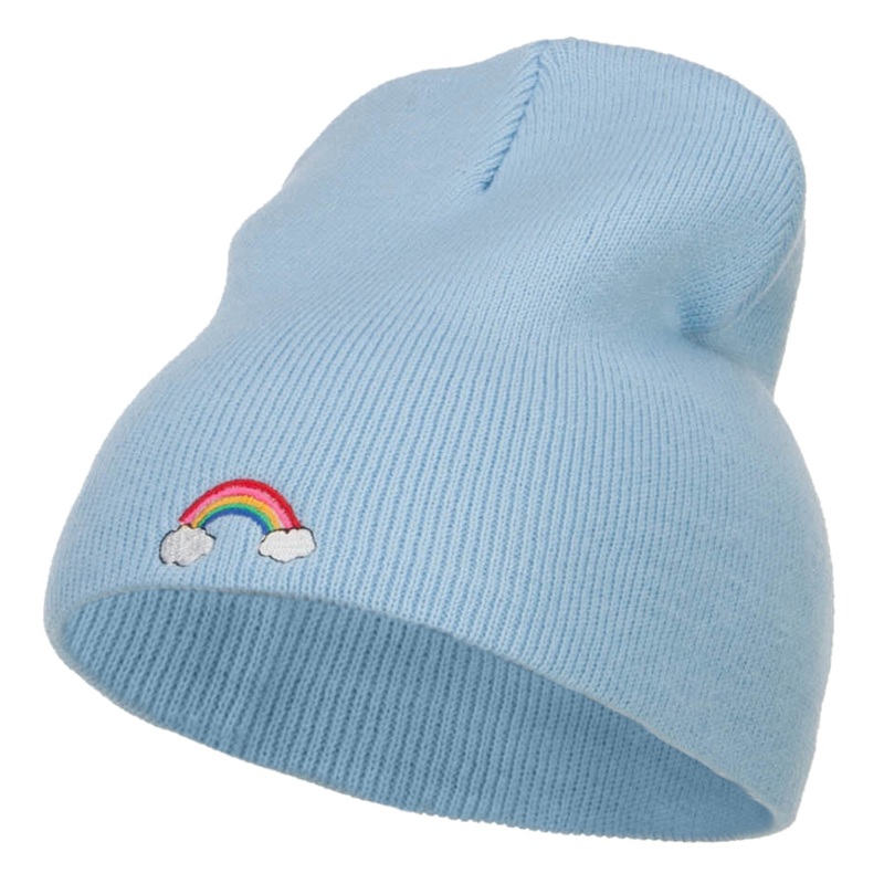 Mini Rainbow Embroidered Short Beanie Lt Blue One Size