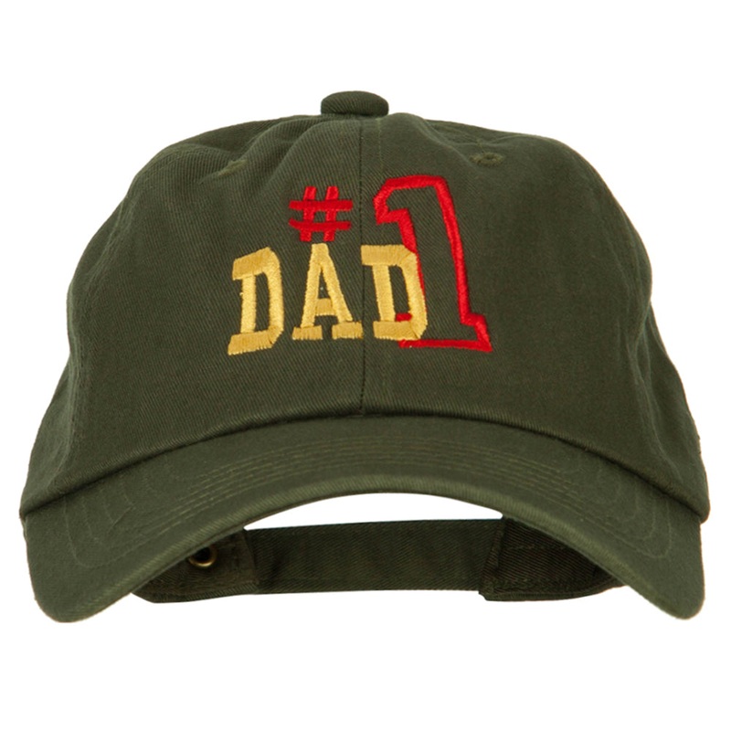 Number 1 Dad Outline Words Embroidered Unstructured Dyed Cotton Cap Olive One Size