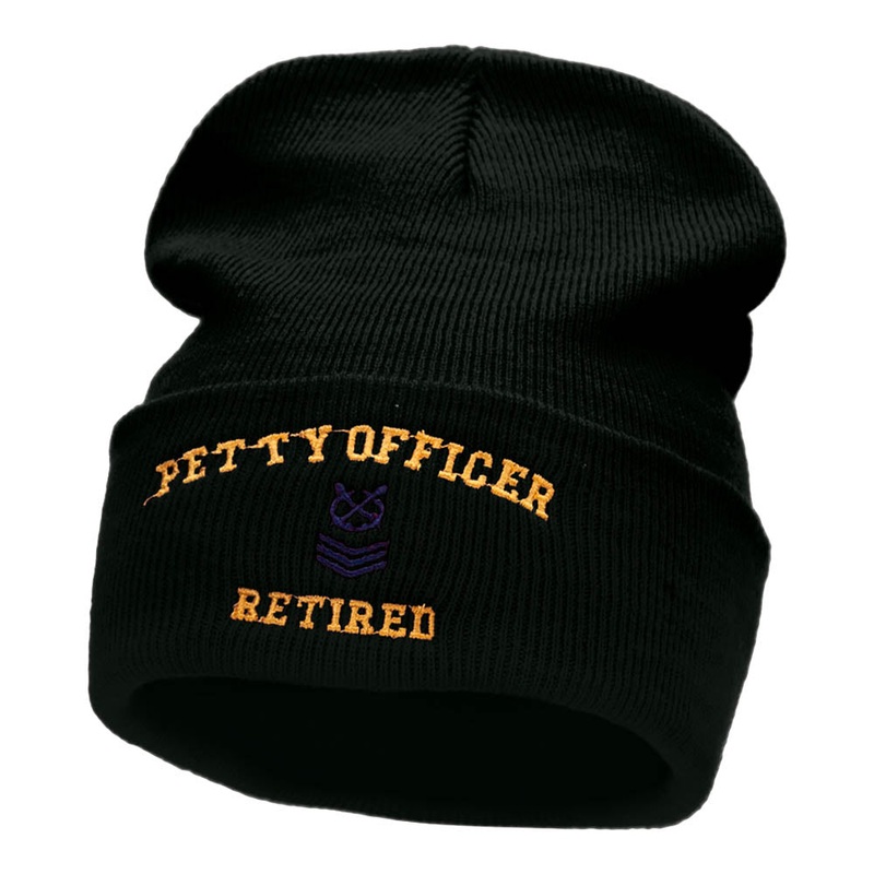 Petty Officer Retired Embroidered Long Knitted Beanie Black One Size