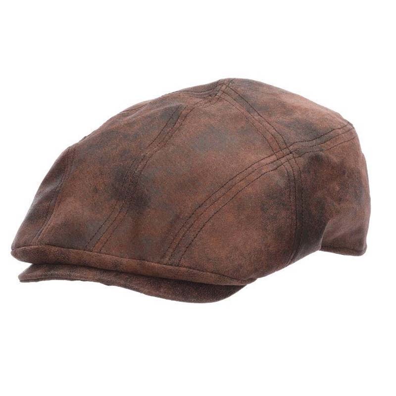 Sabre Weathered Leather Flat Cap – Stetson Hat Brown Medium