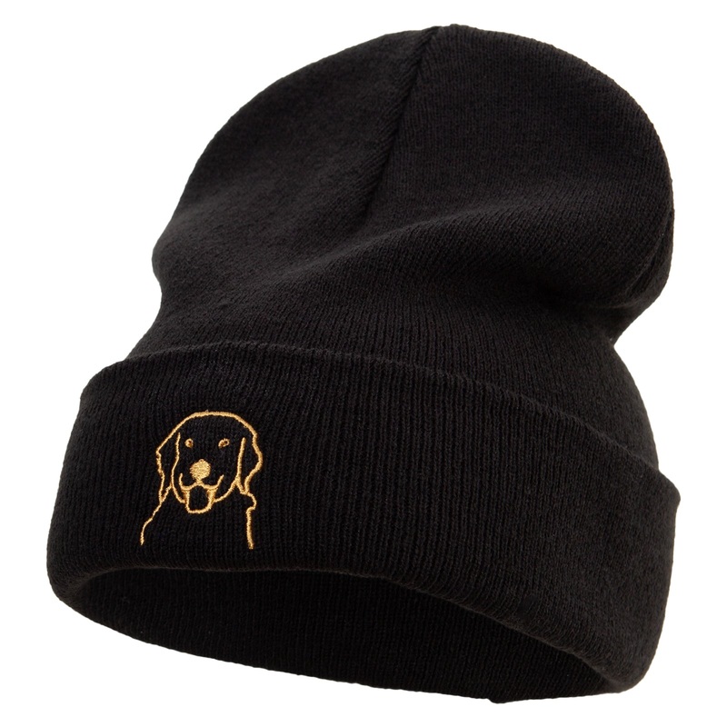 Simple Golden Retriever Logo Embroidered Big Size Acrylic Long Beanie Black XL-3XL