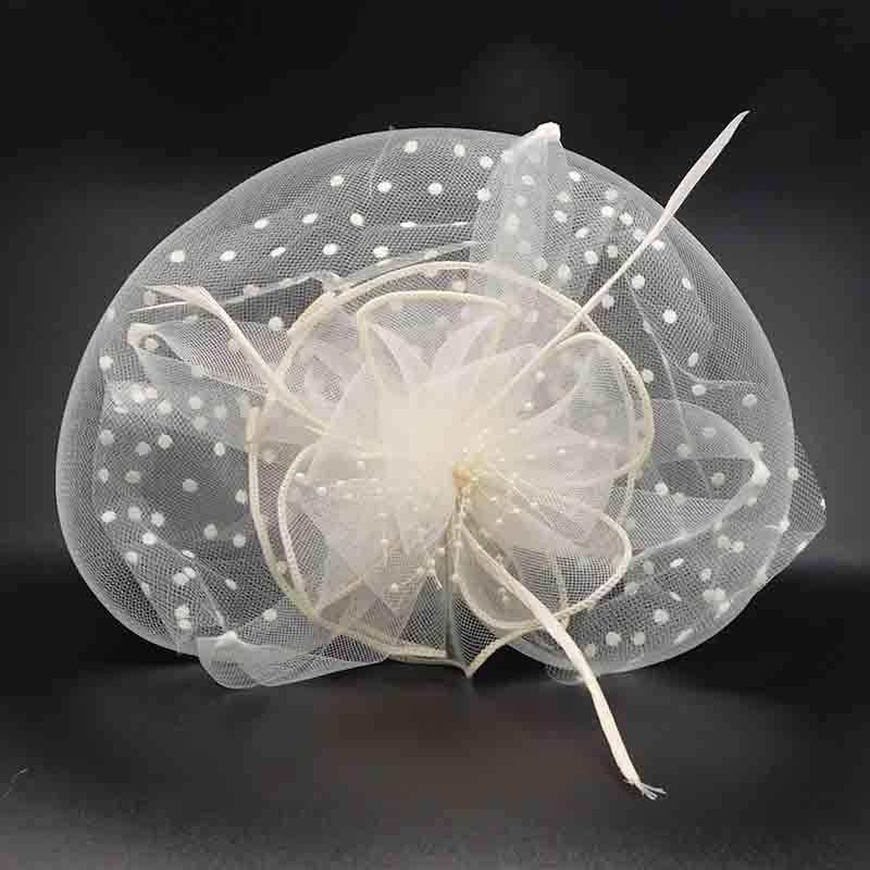 Tulle Heart Fascinator with Polka Dot Netting Ivory