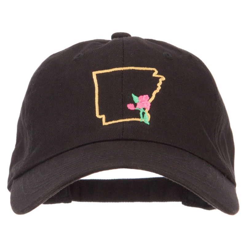 Arkansas Apple Blossom with Map Embroidered Unstructured Washed Cap Black One Size