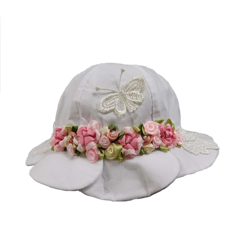 Baby Girl Sun Hat Embellished with Silk Roses 6-12mos