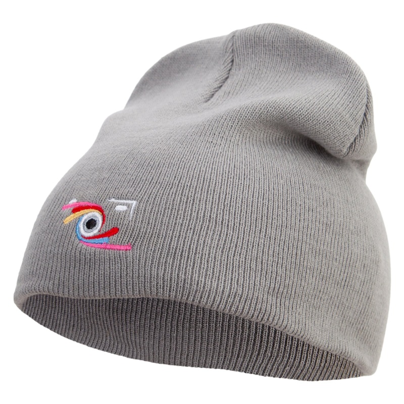 Camera Photography Logo Embroidered 8 inch Acrylic Short beanie Grey One Size