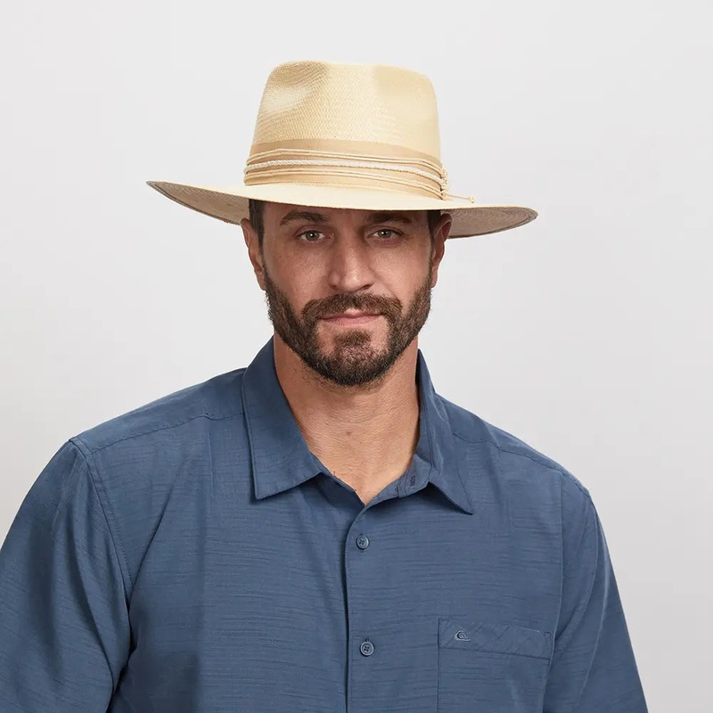 Corinth | Mens Wide Brim Straw Fedora Hat Ivory SM