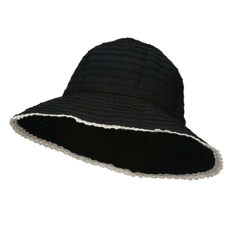 Crushable Bucket Hat With Flower Accent Black One Size