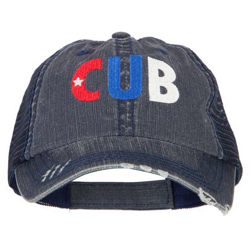 Cuba CUB Flag Embroidered Low Profile Cotton Mesh Cap Navy One Size