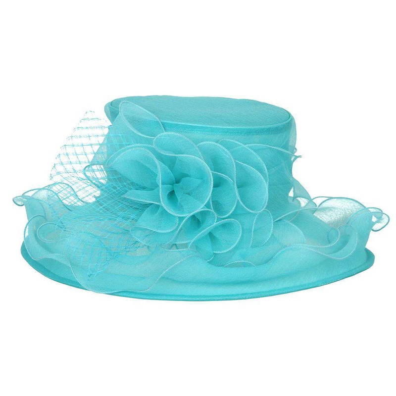 Lily Flower Organza Hat with Ruffle Brim Blue Zirconia