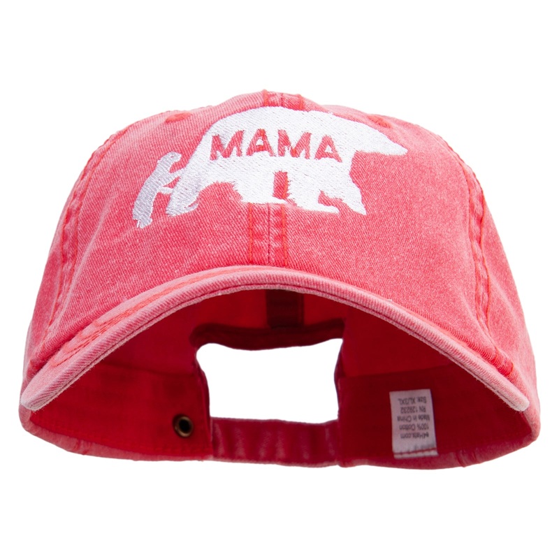 Mama Bear with Kid Embroidered Big Size Washed Pigment Dyed Cap Red XL-3XL