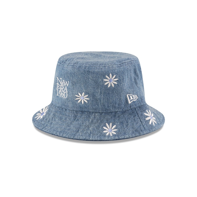New Era Cap Flower Embroidery Light Denim Bucket Hat S/M